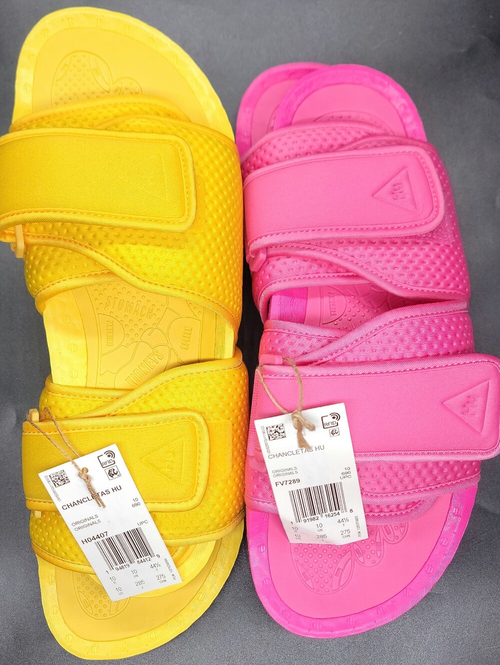 Adidas Boost x Pharrel HU Chancletas Slides Sz 10 Men Lot Of 2 NIB Pink/Yellow